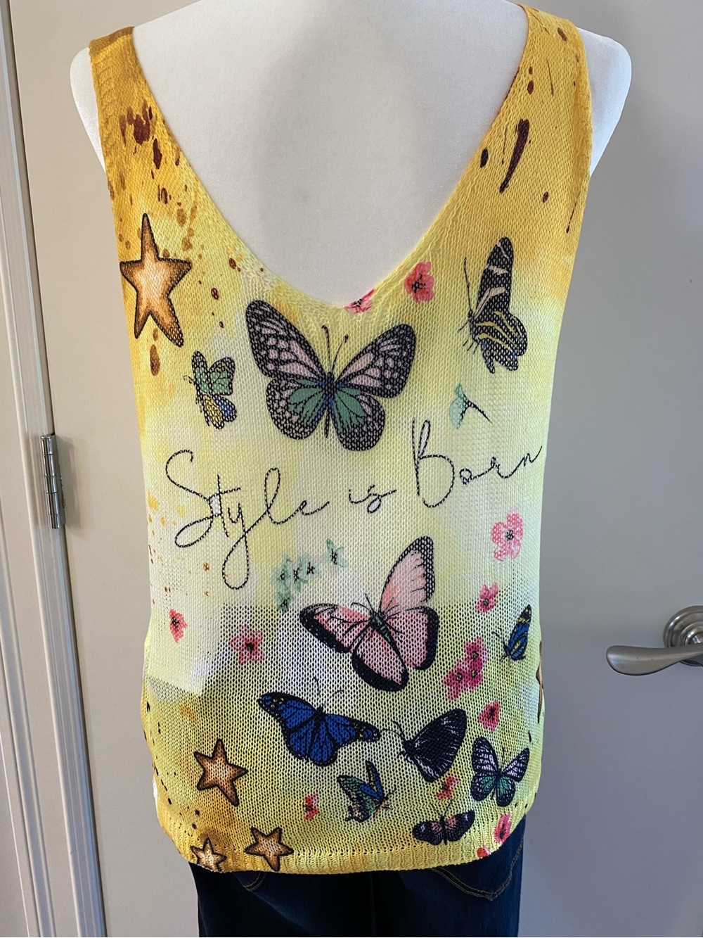 Loowie Yellow Butterfly Print Sleeveless Women’s Top OS
